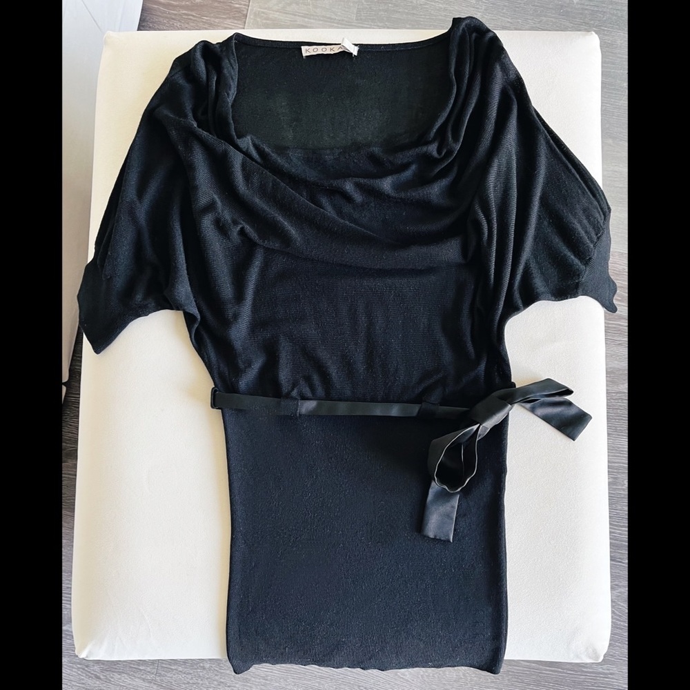 Kookai (French brand) knit top, satin sash, Size 2 (38, S), EUC